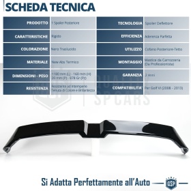 ALERÓN Trasero para VOLKSWAGEN GOLF 6, Spoiler Maletero Aerodinámico NEGRO Brillante en ABS Tuning