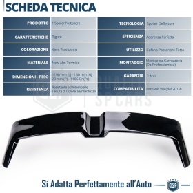 ALERÓN Trasero para VW GOLF 8, Spoiler Maletero Aerodinámico NEGRO Brillante en ABS Tuning