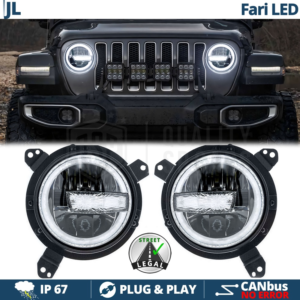 FAROS LED 7'' + Soportes para JEEP WRANGLER JL, APROBADO | Luz Blanca 6500K 12.000 Lumen