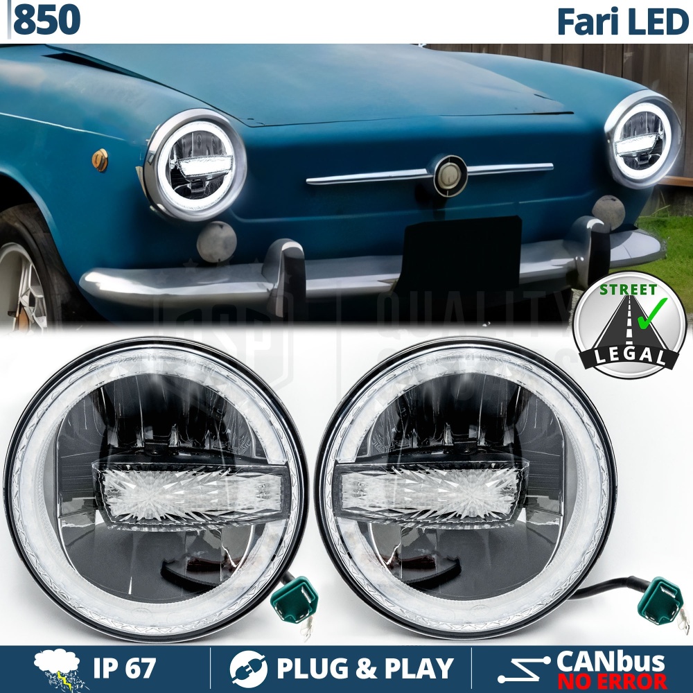 LED HEADLIGHTS 7'' for FIAT 850, APPROVED | White Light 6500K 12.000 Lumen