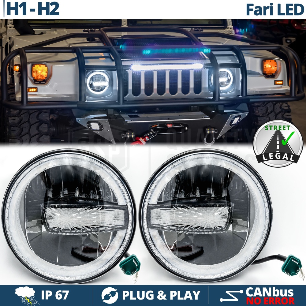 FAROS LED 7'' para HUMMER H1 H2, APROBADO | Luz Blanca 6500K 12.000 Lumen