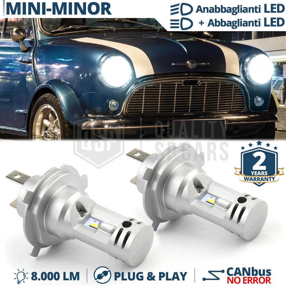 Kit Led H4 para MINI-MINOR CLASSIC Luces de Cruce + Carretera 6500K 8000LM | Plug & Play CANbus Kit Led H4 para MINI-MINOR CLASSIC Luces de Cruce + Carretera 6500K 8000LM | Plug & Play CANbus
