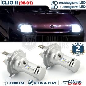 Kit Led H4 para RENAULT CLIO 2 98-01 Luces de Cruce + Carretera 6500K 8000LM | Plug & Play CANbus