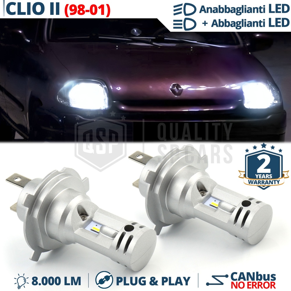 Kit Led H4 para RENAULT CLIO 2 98-01 Luces de Cruce + Carretera 6500K 8000LM | Plug & Play CANbus Kit Led H4 para RENAULT CLIO 2 98-01 Luces de Cruce + Carretera 6500K 8000LM | Plug & Play CANbus