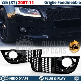 Rejilla Luz de Niebla para AUDI A5 8T (07-11) | Parilla Nido de Abeja, Negro Brillante Tuning