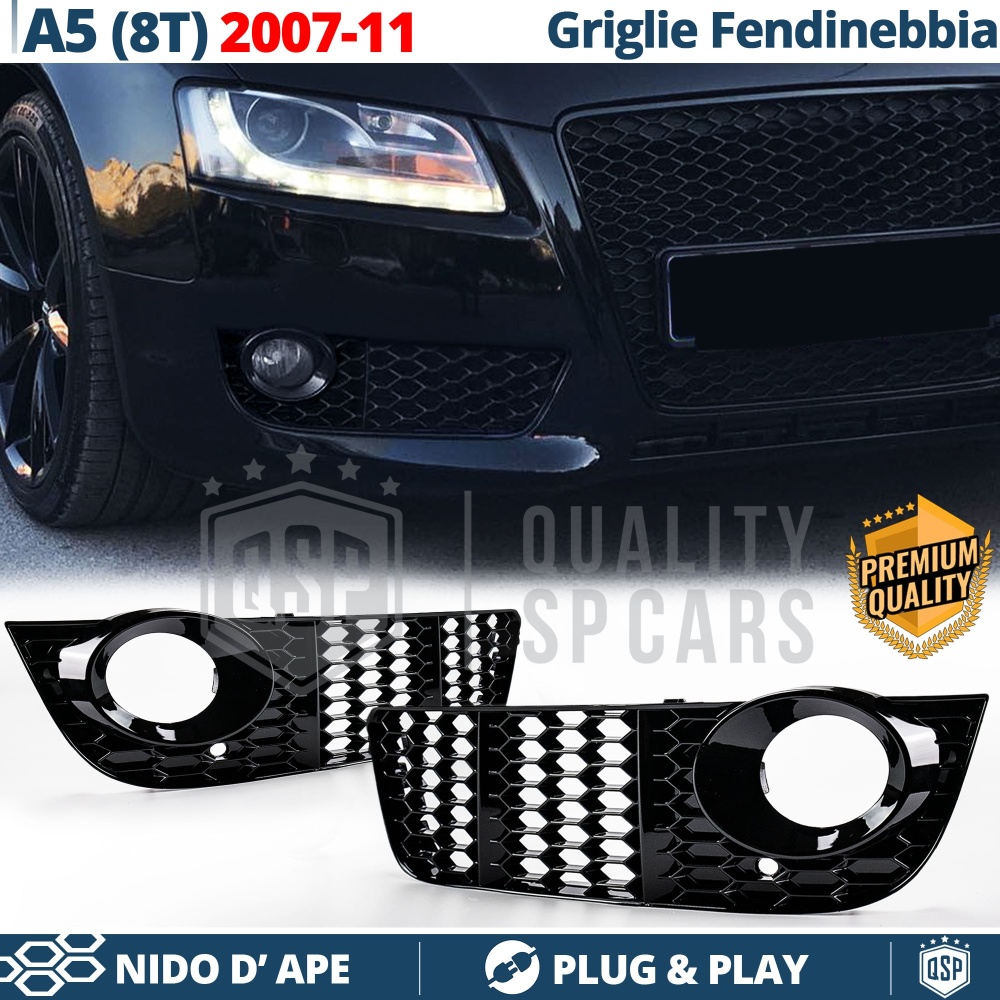 Rejilla Luz de Niebla para AUDI A5 8T (07-11) | Parilla Nido de Abeja, Negro Brillante Tuning Rejilla Luz de Niebla para AUDI A5 8T (07-11) | Parilla Nido de Abeja, Negro Brillante Tuning