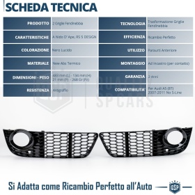 Rejilla Luz de Niebla para AUDI A5 8T (07-11) | Parilla Nido de Abeja, Negro Brillante Tuning