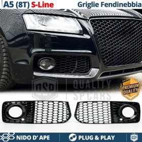 Rejilla Luz de Niebla para AUDI A5 S-Line, S5 (8T) 07-11 | Parilla Nido de Abeja, Negro Brillante Tuning