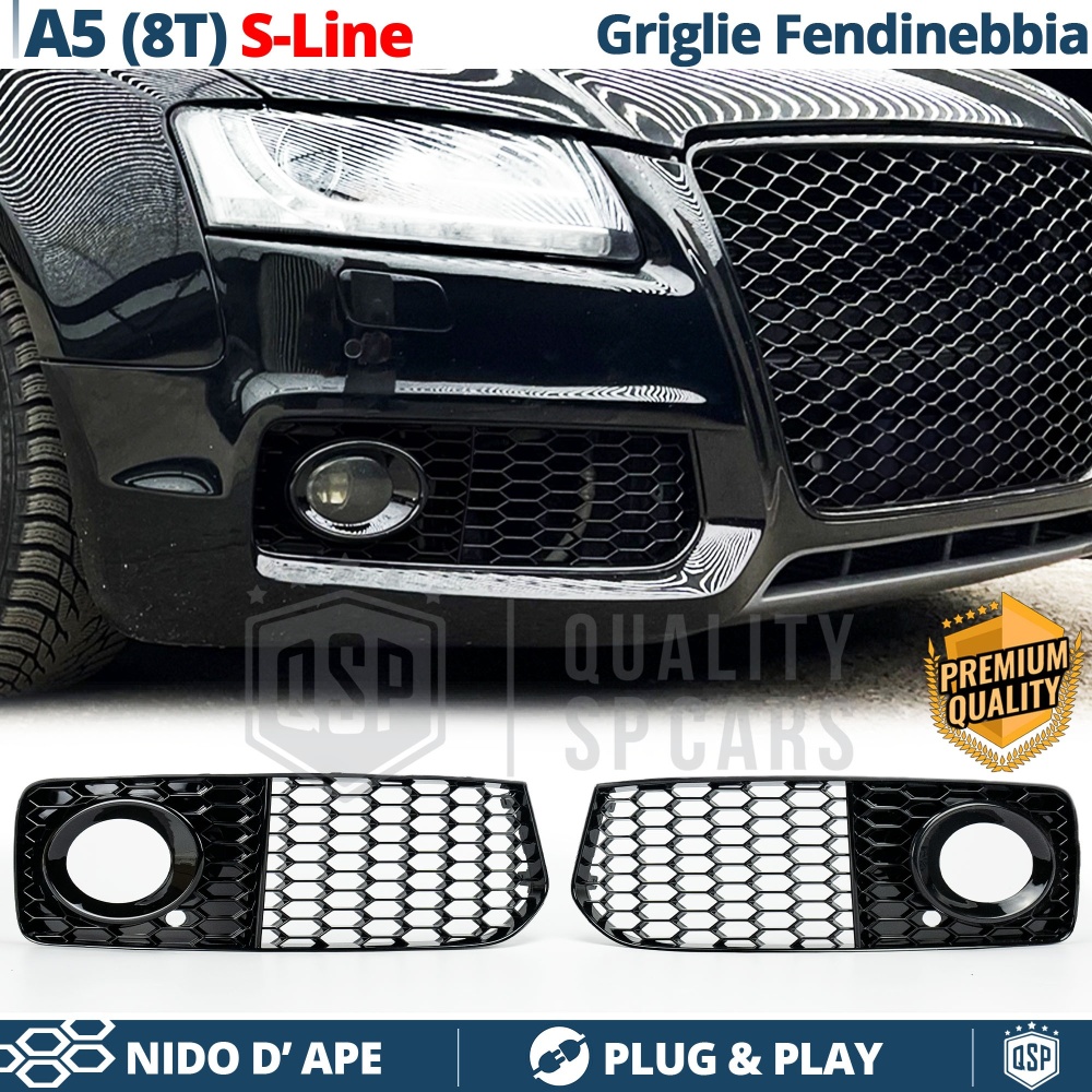 Rejilla Luz de Niebla para AUDI A5 S-Line, S5 (8T) 07-11 | Parilla Nido de Abeja, Negro Brillante Tuning Rejilla Luz de Niebla para AUDI A5 S-Line, S5 (8T) 07-11 | Parilla Nido de Abeja, Negro Brillante Tuning