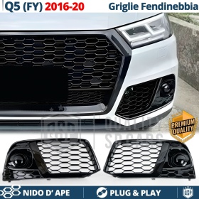 Rejilla Luz de Niebla para AUDI Q5 FY (16-20) | Parilla Nido de Abeja, Negro Brillante Tuning