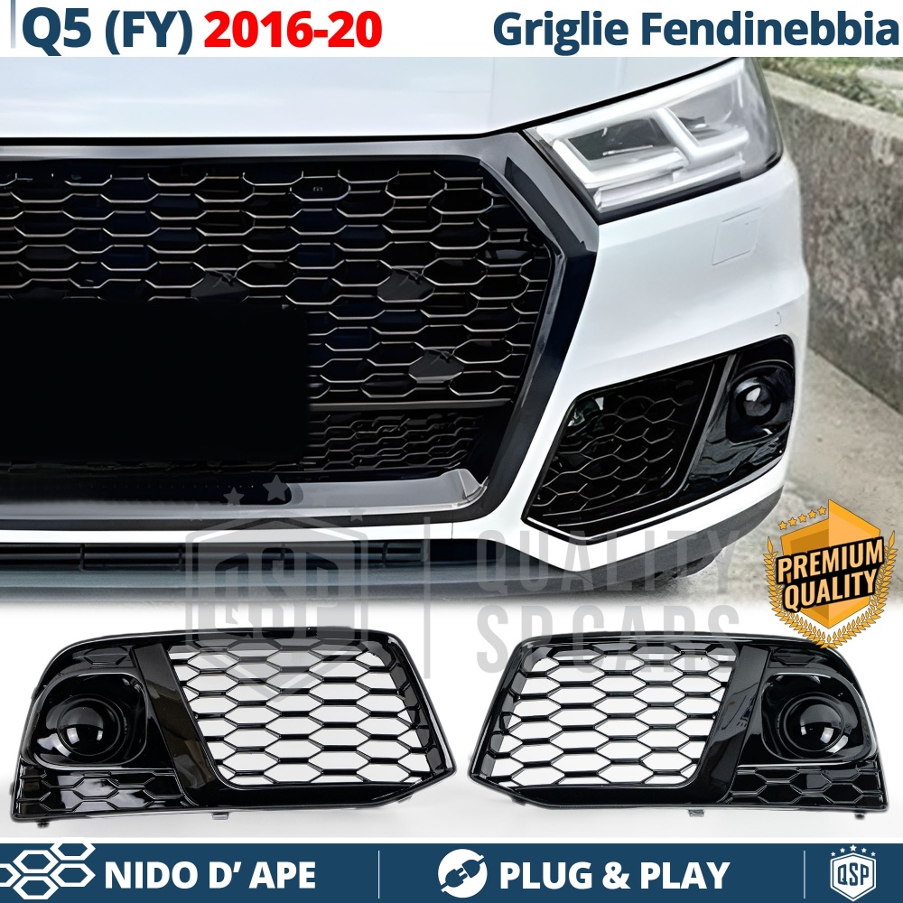 Rejilla Luz de Niebla para AUDI Q5 FY (16-20) | Parilla Nido de Abeja, Negro Brillante Tuning Rejilla Luz de Niebla para AUDI Q5 FY (16-20) | Parilla Nido de Abeja, Negro Brillante Tuning