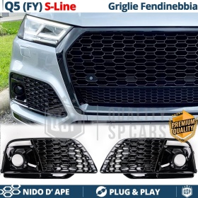 Rejilla Luz de Niebla para AUDI Q5 FY S-Line (16-20) | Parilla Nido de Abeja, Negro Brillante Tuning