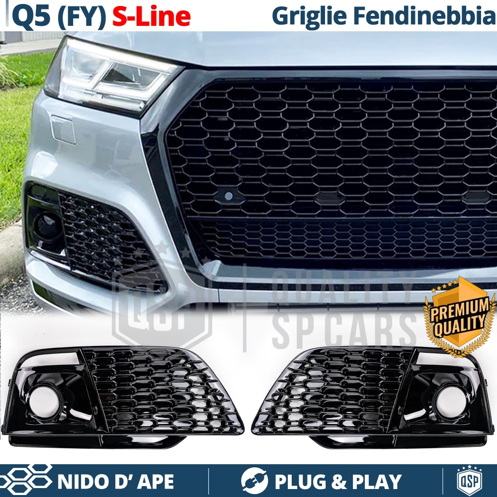 Rejilla Luz de Niebla para AUDI Q5 FY S-Line (16-20) | Parilla Nido de Abeja, Negro Brillante Tuning Rejilla Luz de Niebla para AUDI Q5 FY S-Line (16-20) | Parilla Nido de Abeja, Negro Brillante Tuning