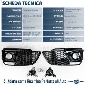 Rejilla Luz de Niebla para AUDI Q5 FY S-Line (16-20) | Parilla Nido de Abeja, Negro Brillante Tuning