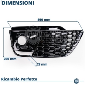 Rejilla Luz de Niebla para AUDI Q5 FY S-Line (16-20) | Parilla Nido de Abeja, Negro Brillante Tuning