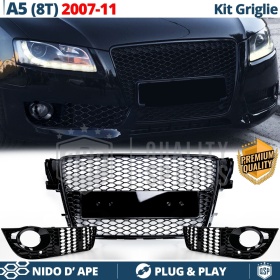 REJILLA DELANTERA + REJILLAS LUZ DE NIEBLA para AUDI A5 8T (07-11) | Negras Nido de Abeja