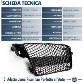 REJILLA DELANTERA + REJILLAS LUZ DE NIEBLA para AUDI A5 8T (07-11) | Negras Nido de Abeja