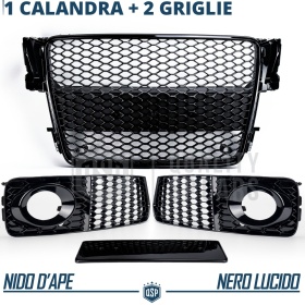 FRONT GRILL + FOG LIGHT GRILLS Bumper for AUDI A5 (8T) S-Line, S5 07-11 | Black Honeycomb Grills Tuning