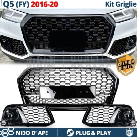 CALANDRA + GRIGLIE FENDINEBBIA per AUDI Q5 FY (16-20) | Mascherine Nere Tuning a Nido d' Ape