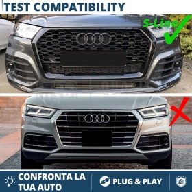 REJILLA DELANTERA + REJILLAS LUZ DE NIEBLA para AUDI Q5 FY S-Line, SQ5 (16-20) | Negras Nido de Abeja