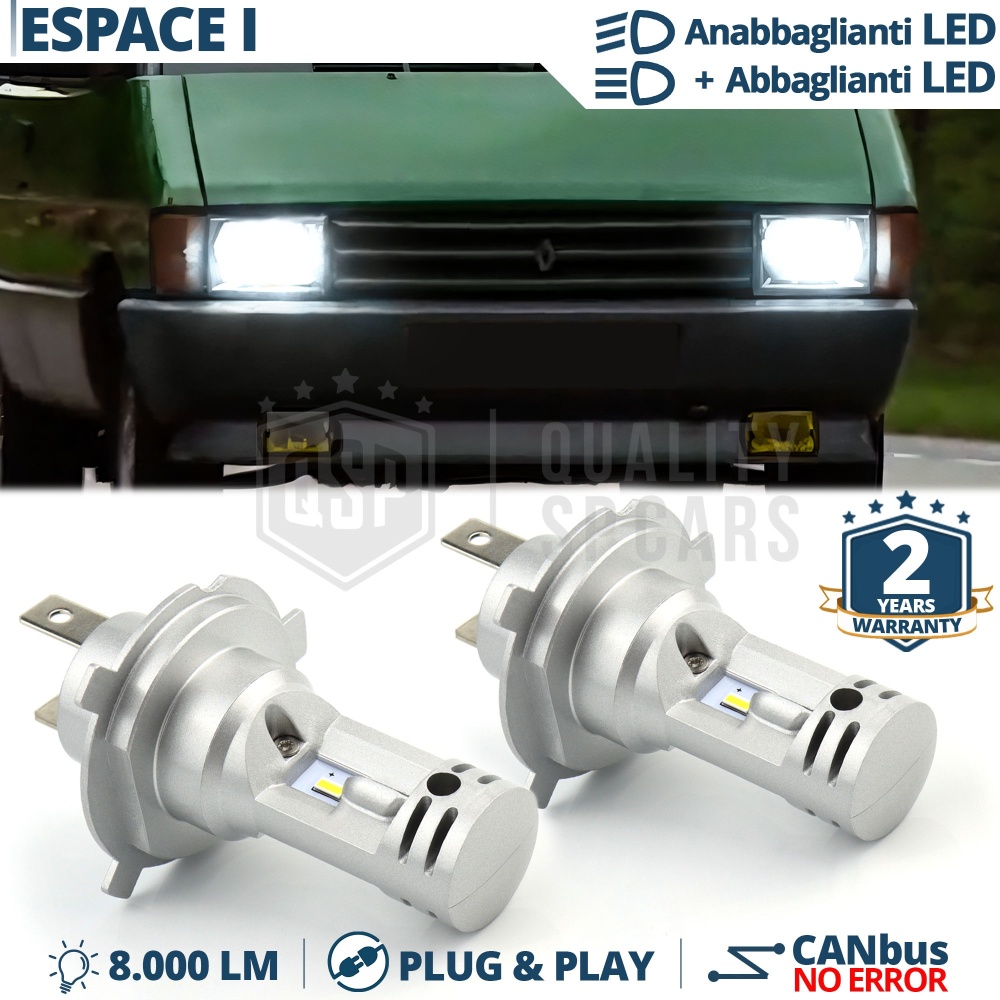 Kit Led H4 para RENAULT ESPACE 1 Luces de Cruce + Carretera 6500K 8000LM | Plug & Play CANbus Kit Led H4 para RENAULT ESPACE 1 Luces de Cruce + Carretera 6500K 8000LM | Plug & Play CANbus