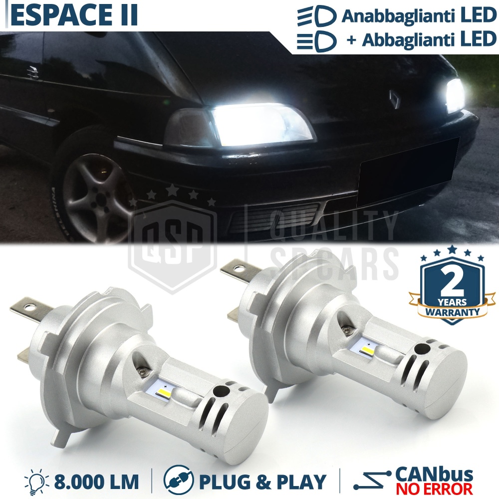 Kit Led H4 para RENAULT ESPACE 2 Luces de Cruce + Carretera 6500K 8000LM | Plug & Play CANbus Kit Led H4 para RENAULT ESPACE 2 Luces de Cruce + Carretera 6500K 8000LM | Plug & Play CANbus