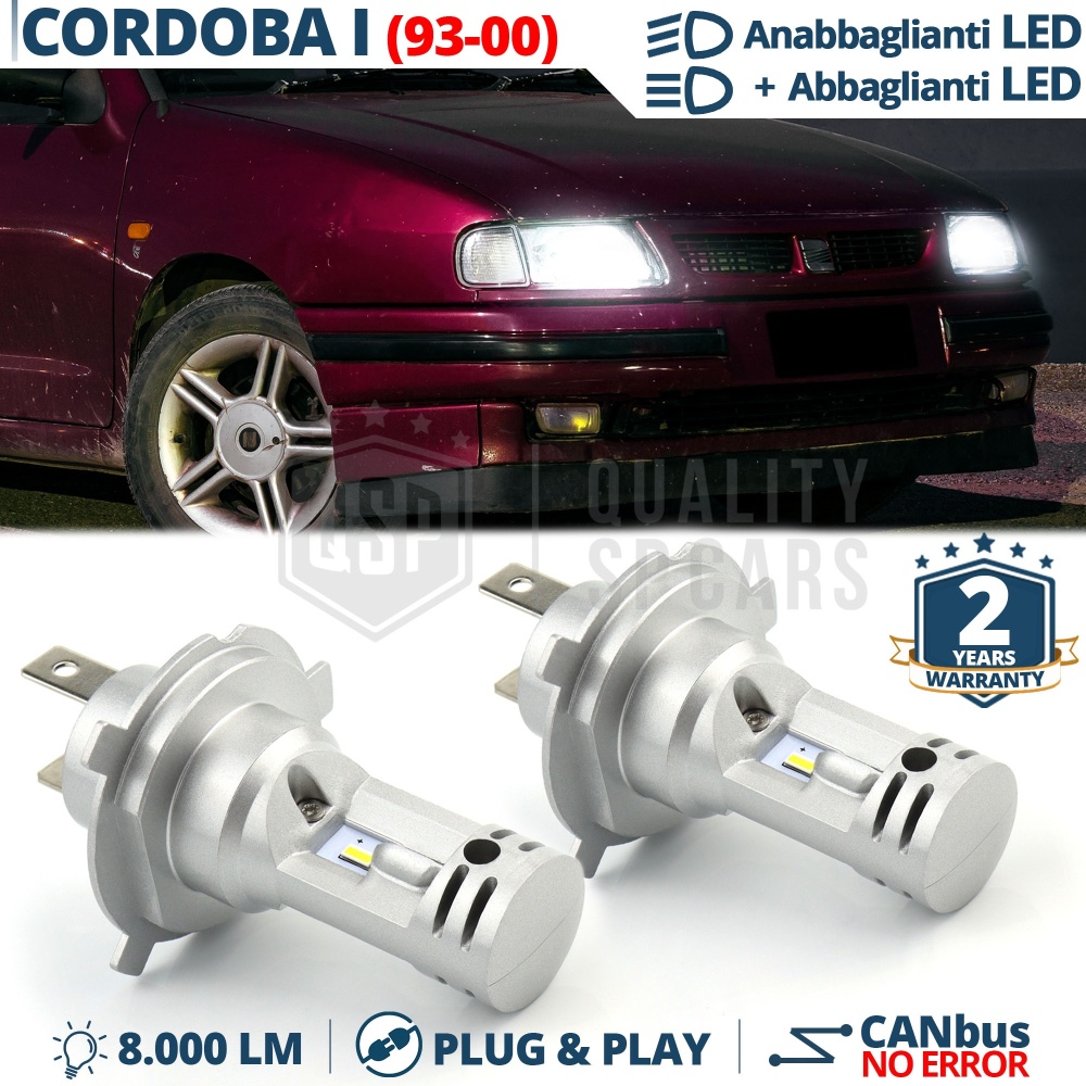 Kit Led H4 para SEAT CORDOBA 1 93-00 Luces de Cruce + Carretera 6500K 8000LM | Plug & Play CANbus Kit Led H4 para SEAT CORDOBA 1 93-00 Luces de Cruce + Carretera 6500K 8000LM | Plug & Play CANbus