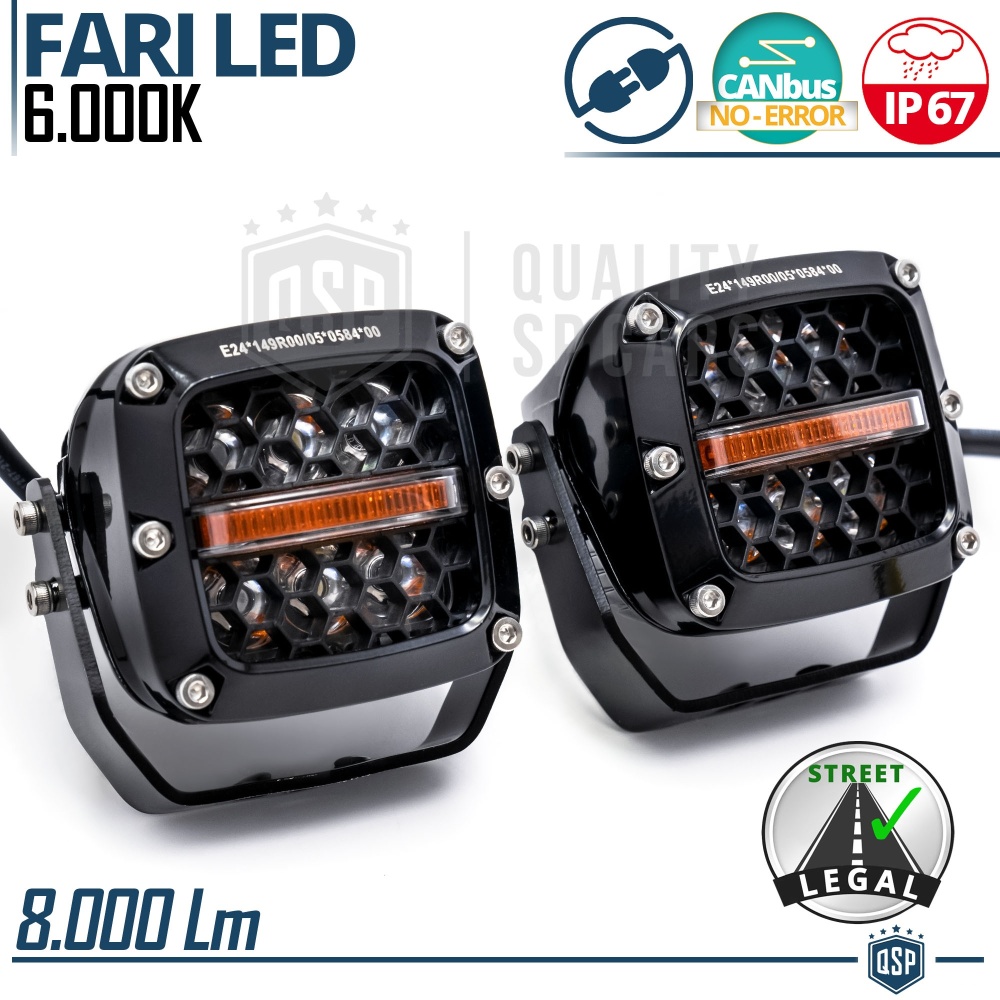 2 Faros LED Adicionales para Vehículos HOMOLOGADOS | 60W, 8000LM, Potente Luz +430MT | Negro