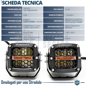 2 Faros LED Adicionales para Vehículos HOMOLOGADOS | 60W, 8000LM, Potente Luz +430MT | Negro