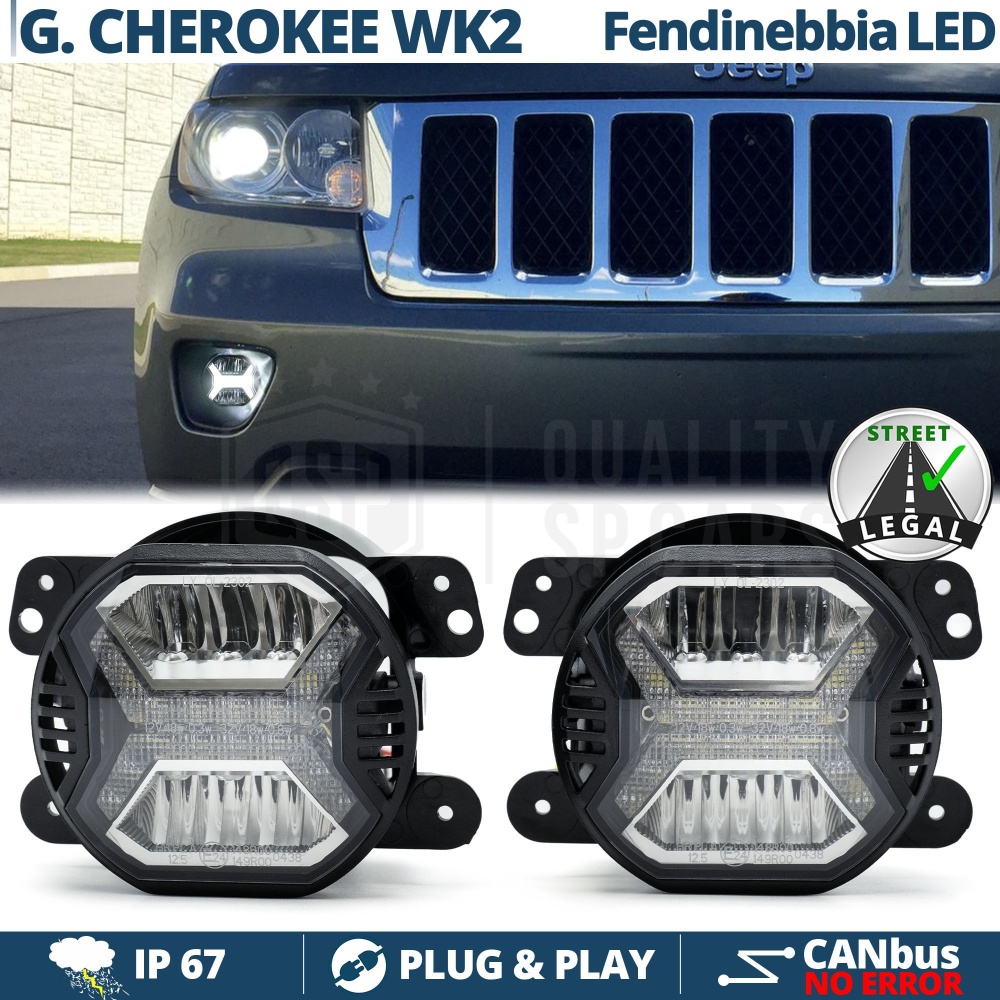 Faros Antiniebla LED para GRAND CHEROKEE WK2 10-13, APROBADOS, con Luces Diurnas LED DRL
