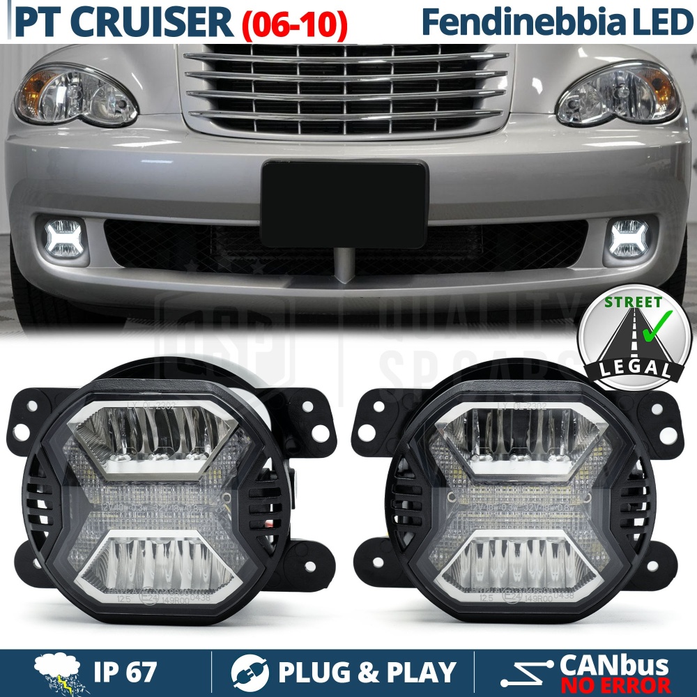 Fari Fendinebbia LED Per Chrysler Pt Cruiser, OMOLOGATI, con Luci Diurne LED DRL | Luce Bianca