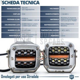 2 Faros LED Adicionales para Vehículos HOMOLOGADOS | 60W, 8000LM, Luz Blanca +430MT | Plata