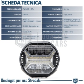 1 Faro LED DRL Adicional para Vehículos HOMOLOGADO, Negro | 35W, 3.500LM, Luz Potente +350MT