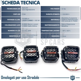 4 Faros LED Adicionales para Vehículos HOMOLOGADOS | 120W, 16000LM, Potente Luz 430MT | Negro