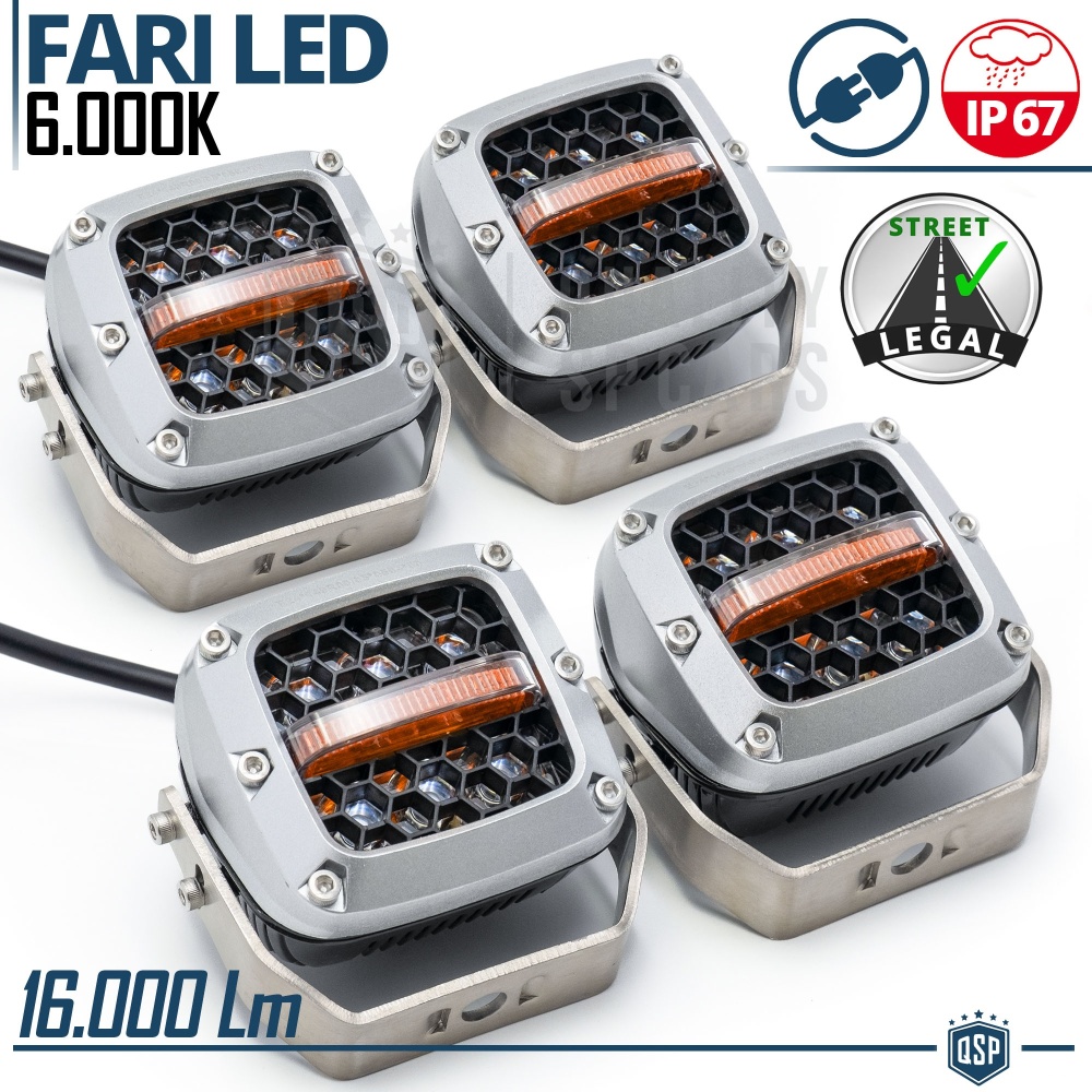 4 Faros LED Adicionales para Vehículos HOMOLOGADOS | 120W, 16000LM, Luz Blanca +430MT | Plata