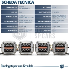 4 Faros LED Adicionales para Vehículos HOMOLOGADOS | 120W, 16000LM, Luz Blanca +430MT | Plata