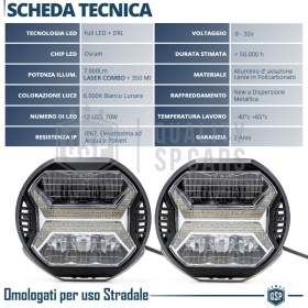 2 Faros LED DRL Adicionales para Vehículos HOMOLOGADOS, Negros | 70W, 7.000LM, Luz Potente +350MT