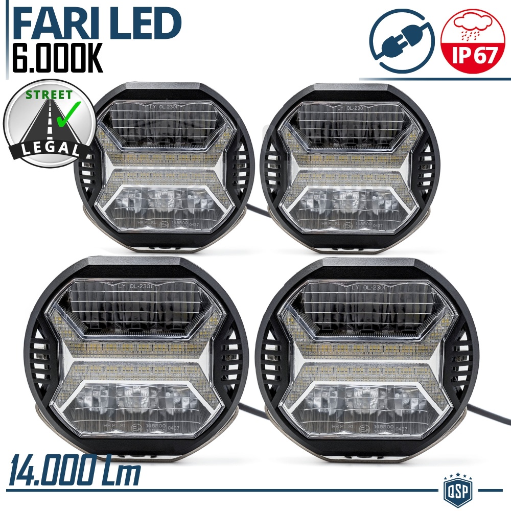 4 Faros LED DRL Adicionales para Vehículos HOMOLOGADOS, Negros | 140W, 14.000LM, Luz Potente +350MT