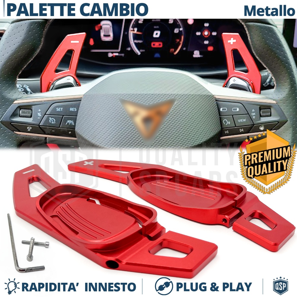 2 Levas de Volante para Cupra Leon, Ateca, Formentor | Levas de Cambio en Aluminio Rojo 2 Levas de Volante para Cupra Leon, Ateca, Formentor | Levas de Cambio en Aluminio Rojo
