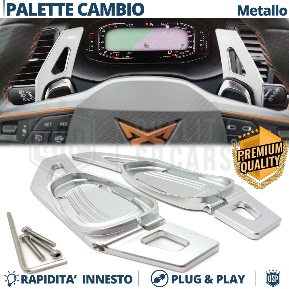 2 Levas de Volante para Cupra Leon, Ateca, Formentor | Levas de Cambio en Aluminio Silver 2 Levas de Volante para Cupra Leon, Ateca, Formentor | Levas de Cambio en Aluminio Silver