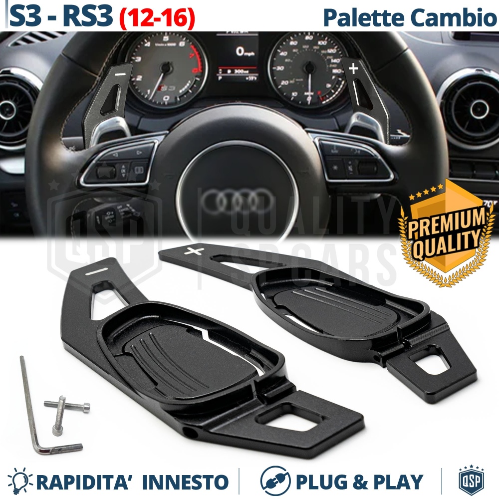 2 Levas de Volante para AUDI S3, RS3 (8V) 12-16 | Levas de Cambio en Aluminio Negro Anodizado 2 Levas de Volante para AUDI S3, RS3 (8V) 12-16 | Levas de Cambio en Aluminio Negro Anodizado