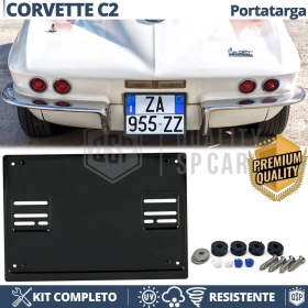 REAR Square License Plate Holder for Chevrolet Corvette C2 | FULL Kit in Black STAINLESS STEEL
