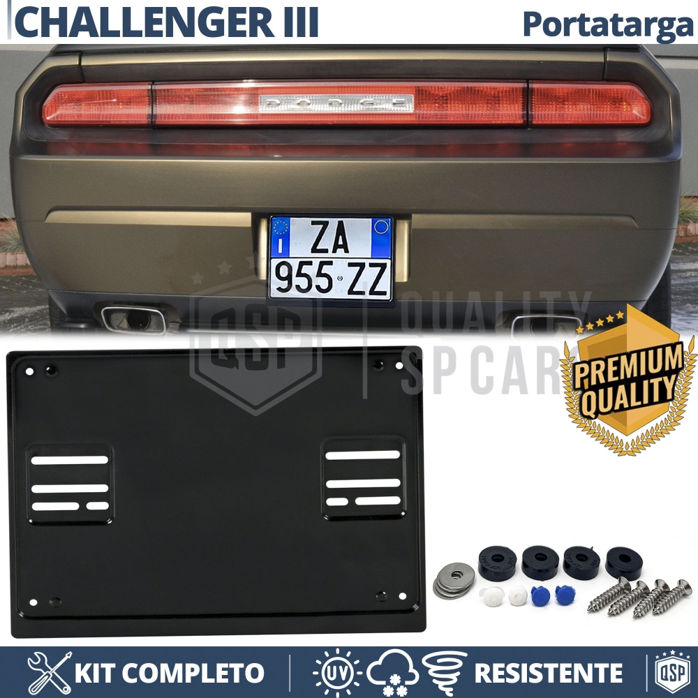 Portamatrícula TRASERO para Dodge Challenger 3 Cuadrado | Kit COMPLETO en ACERO INOXIDABLE Negro