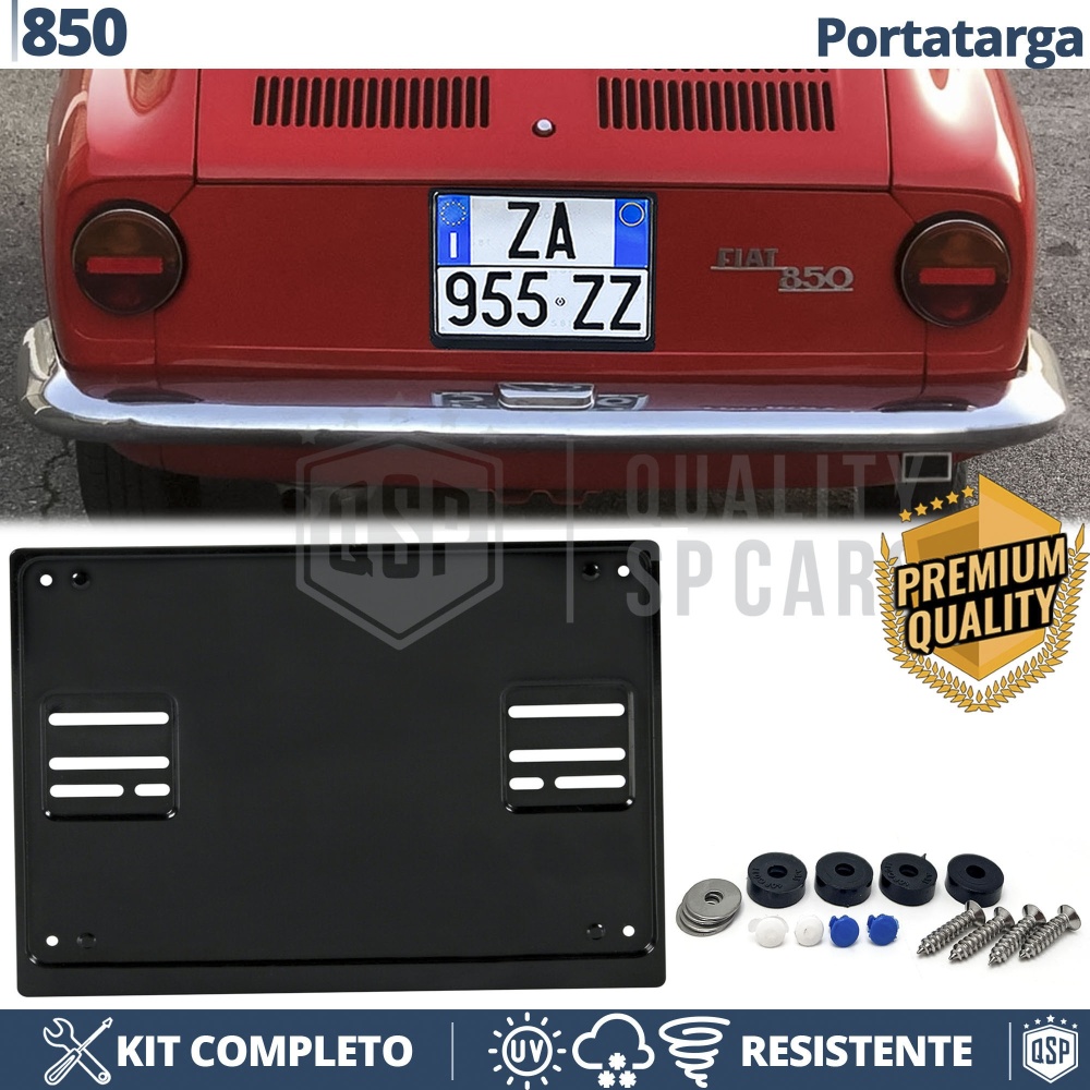 Portamatrícula TRASERO para Fiat 850 Cuadrado | Kit COMPLETO en ACERO INOXIDABLE Negro