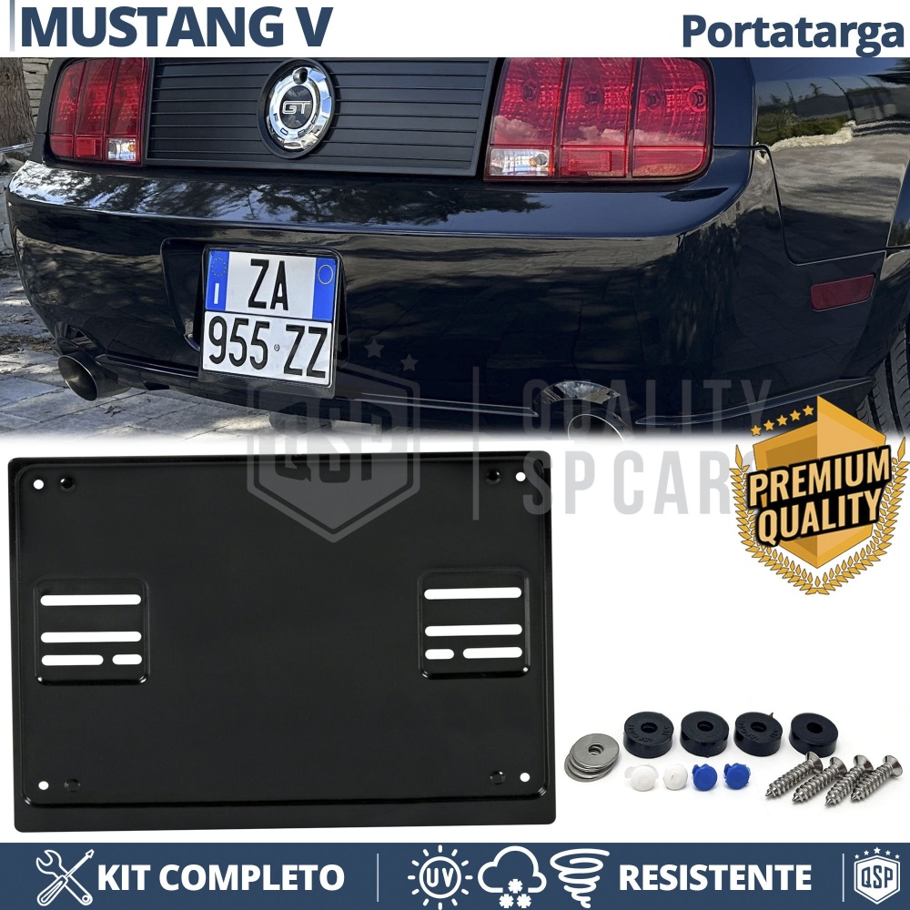 Portamatrícula TRASERO para Ford Mustang 5 Cuadrado | Kit COMPLETO en ACERO INOXIDABLE Negro