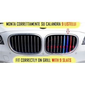 3x Grille COVER STRIPES in Colors M Sport for BMW 7 Series (F01 F02) 08-15 with 9 vertical grills