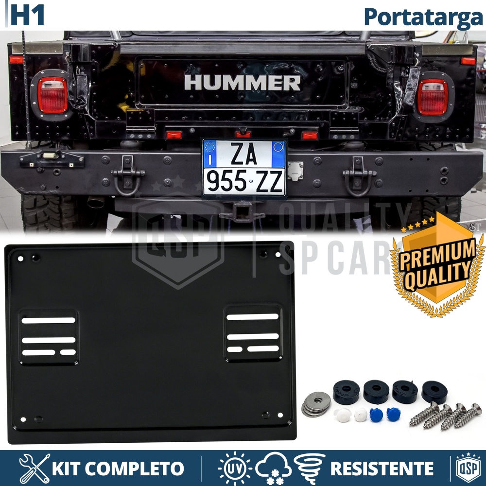 Portamatrícula TRASERO para Hummer H1 Cuadrado | Kit COMPLETO en ACERO INOXIDABLE Negro