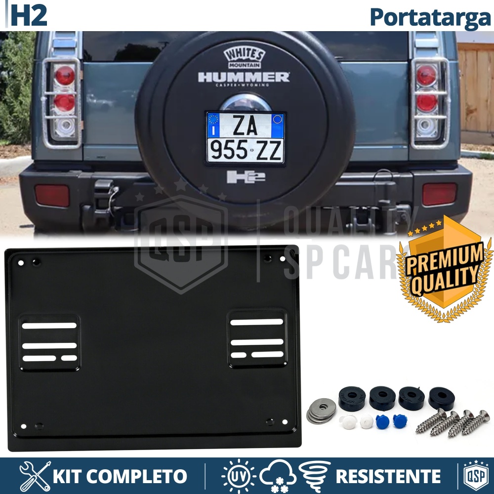 Portamatrícula TRASERO para Hummer H2 Cuadrado | Kit COMPLETO en ACERO INOXIDABLE Negro