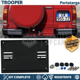 Portamatrícula TRASERO para Isuzu Trooper Cuadrado | Kit COMPLETO en ACERO INOXIDABLE Negro