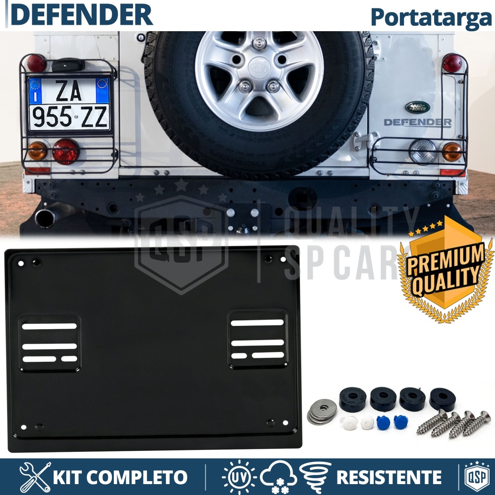 Portamatrícula TRASERO para Land Rover Defender Cuadrado | Kit COMPLETO en ACERO INOXIDABLE Negro
